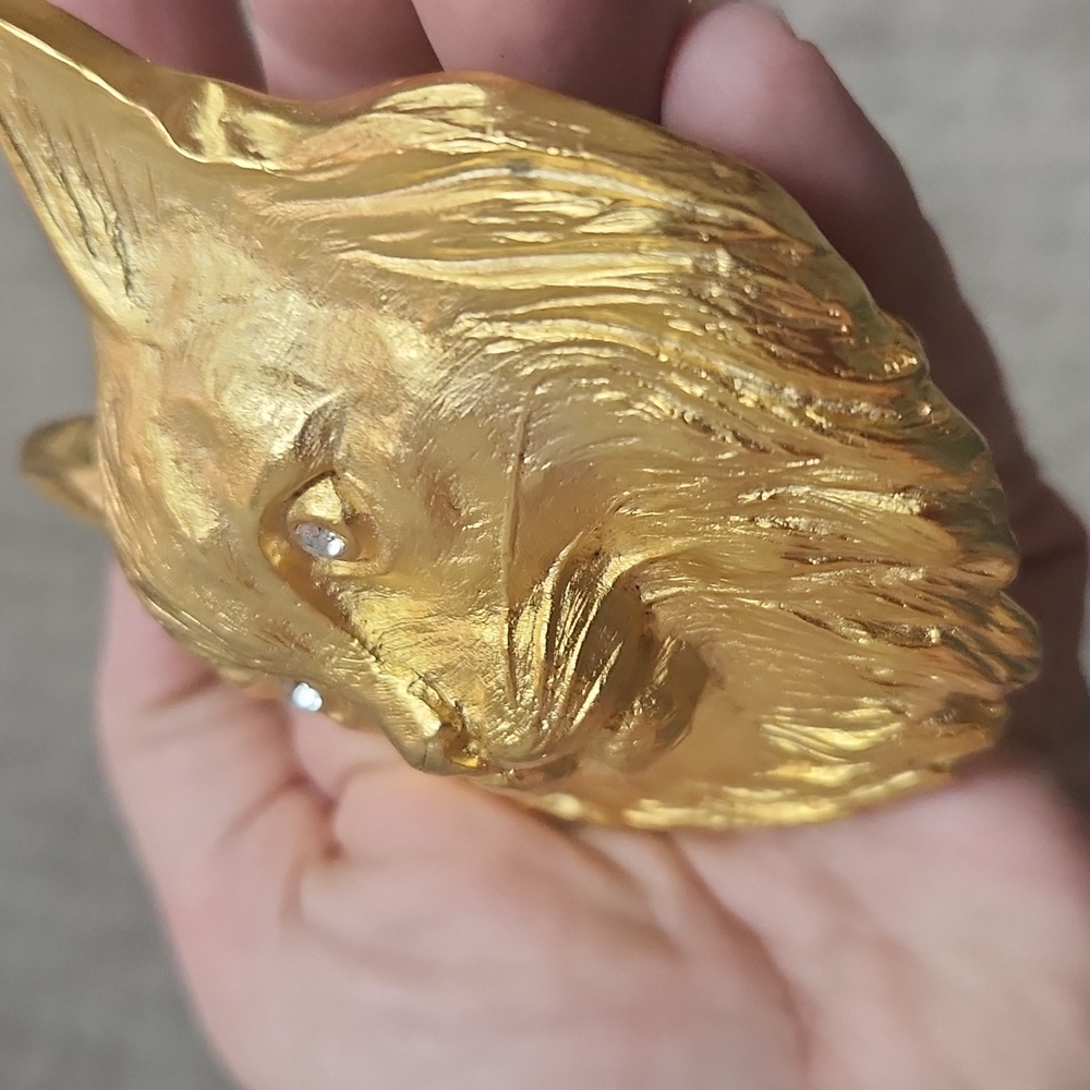 RARE Doreen Ryan 94 Vintage Golden Cat Belt Buckle With Rhinestone Diamond Eyes - Picture 11 of 14